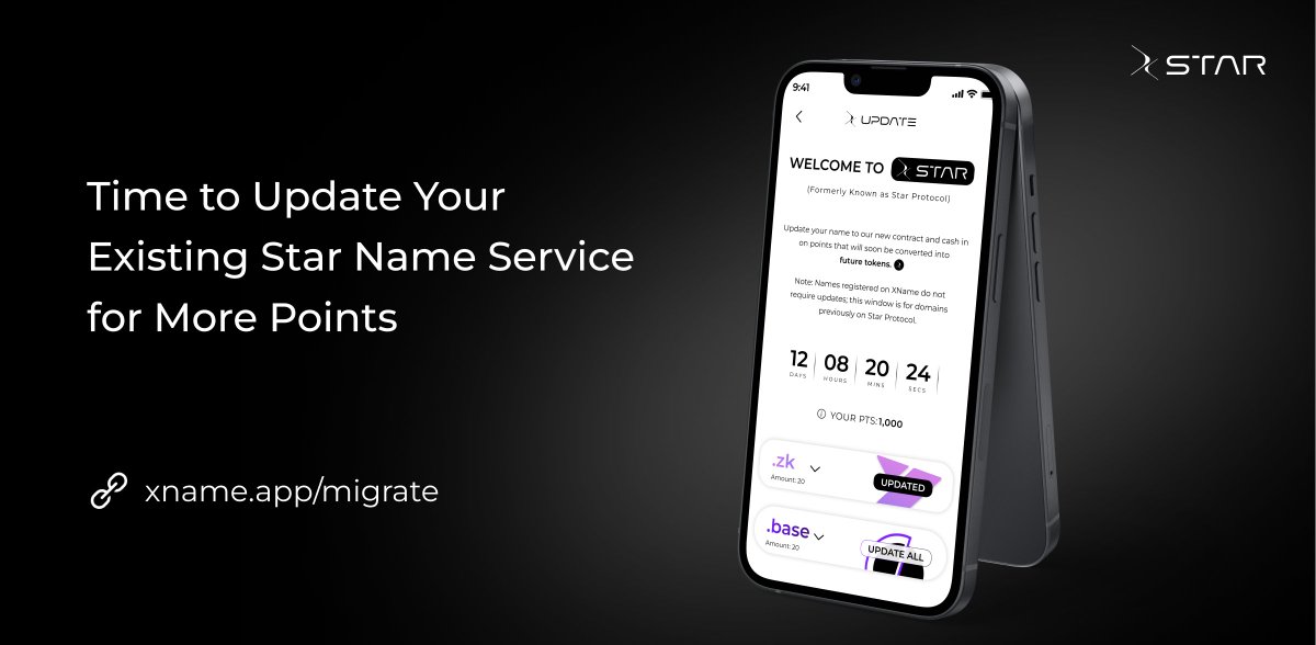 Time to update your existing star name service into #XName’s new contract! Successful migration will reward you points that will be converted into future tokens soon!

Join us at ➡️: xname.app/migrate

Please note: Only names registered in the original contract before