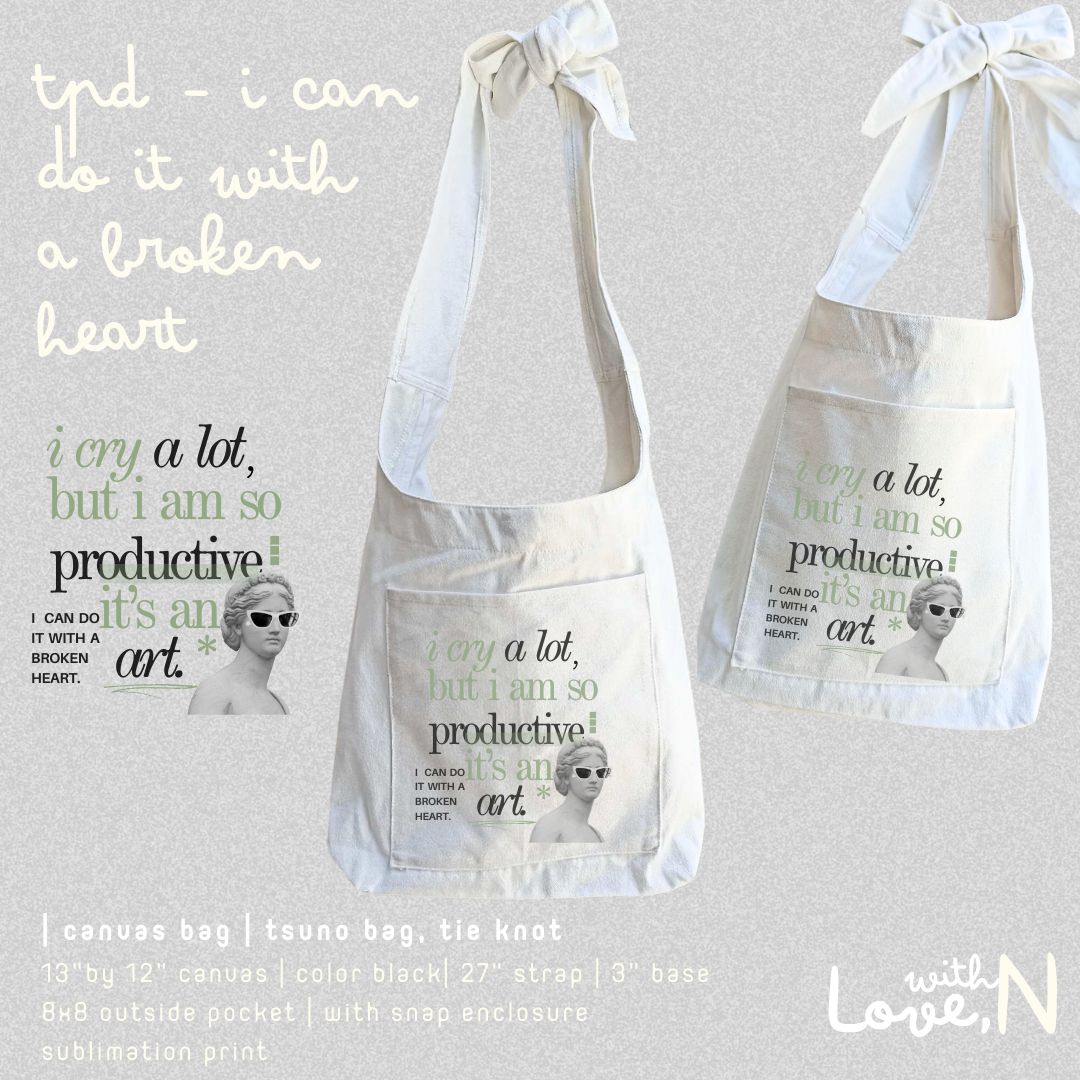 _with_love_N's tweet photo. Tortured Poets Department - I Can Do It With a Broken Heart Tsuno Bag

— onhand
—   350php 

ꔛ  sublimation print
ꔛ available now in Shopee and Tiktok ! 
https://t.co/SczLUHWkTW

⌗ tsuno canvas japanese bag taylor swift tpd https://t.co/aevY0HGtls