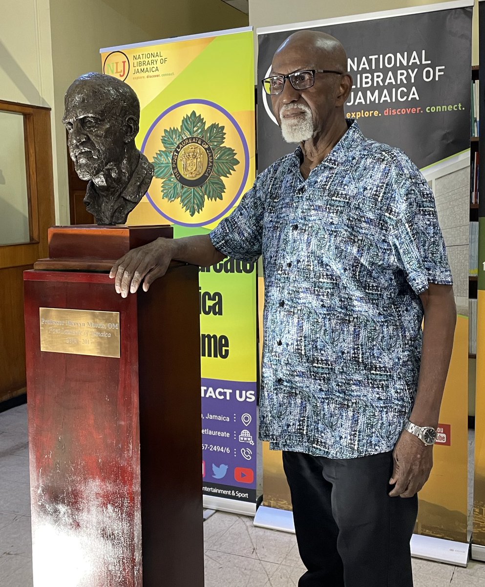Prof Mervyn Morris, Poet Laureate of Jamaica 🇯🇲 2014-2017 now fittingly honoured with a bust helping future generations to learn of the talent and life of this revered man ⁦⁦<a href="/natlibja/">National Library JA</a>⁩ #poet