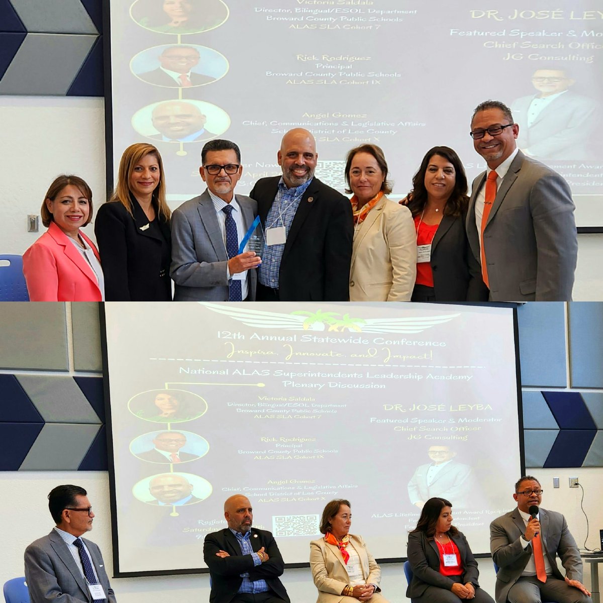 Dr. Leyba fuels inspiration, empowerment, &is honored w/FL-ALAS award for his leadership &unwavering support. Latino graduates from @ALASEDU Superintendents Leadership Academy have a powerful plenary discussion, sharing their journeys & insights to shape the future of education.