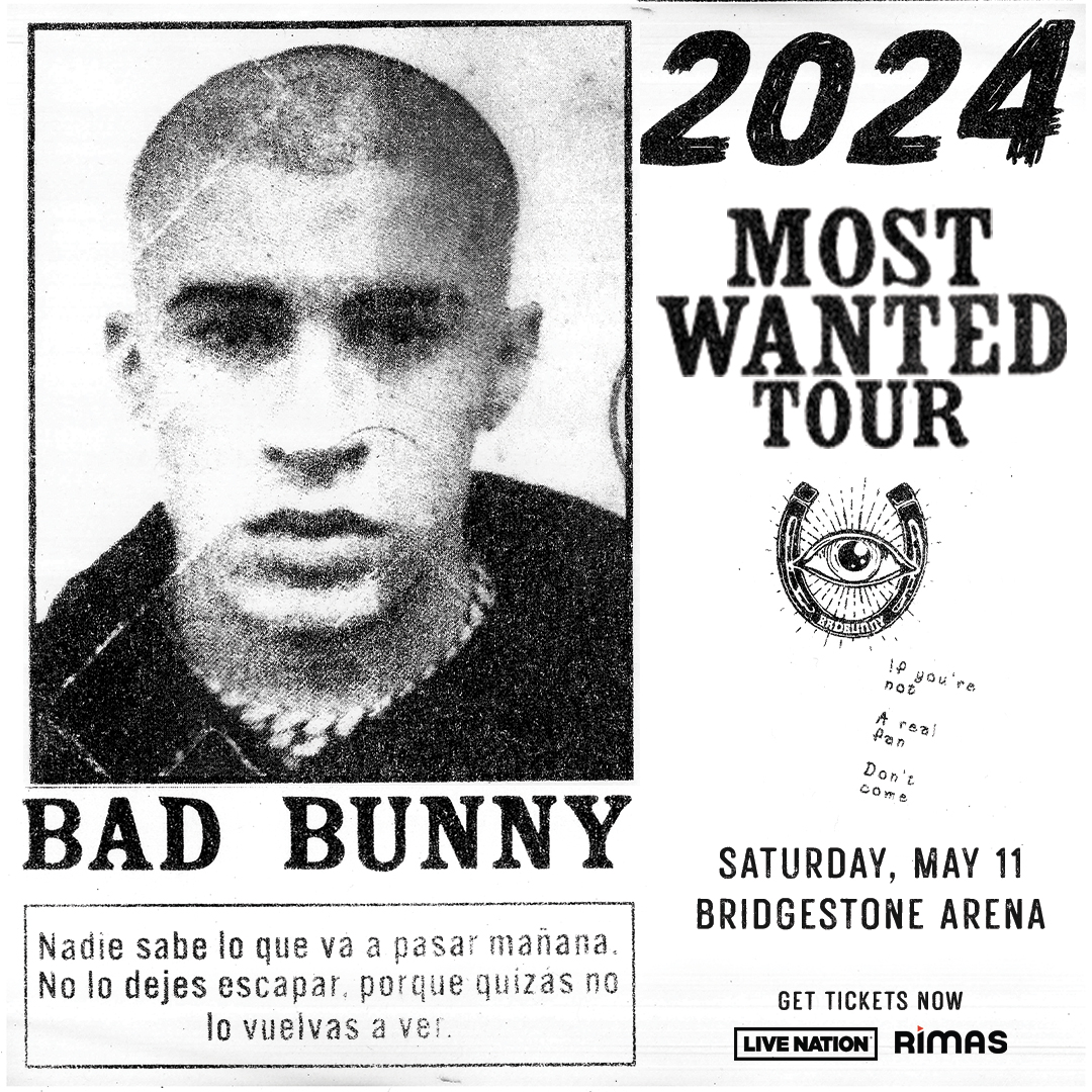 ¡ASIENTOS NUEVOS DISPONIBLES! ¡Bad Bunny estará en Bridgestone Arena el 11 de mayo! ¡No te lo pierdas! 🎫: bridgestonearena.com. NEW SEATS RELEASED! Bad Bunny will be at Bridgestone Arena on May 11! Do not miss it! 🎫: bridgestonearena.com.