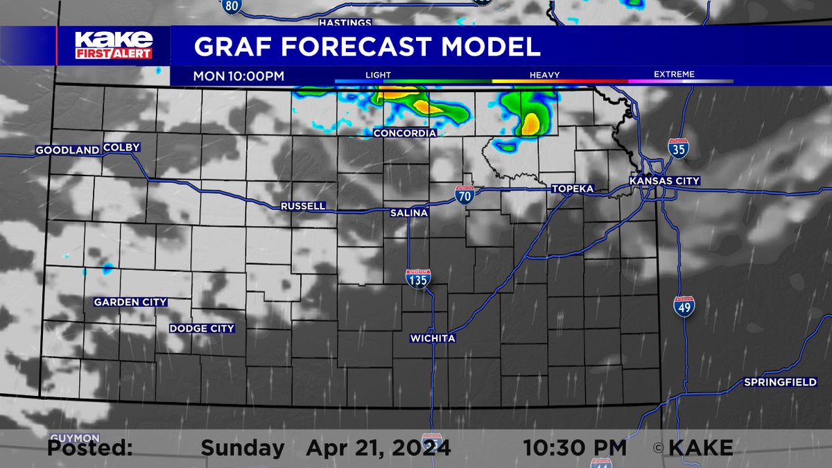 The Kansas Wind is back for Monday! SSW winds could gust 40-50mph, especially across West Central KAKEland. Despite being warm & windy, looks like a borderline Fire Danger Day. Regardless be fire aware. We also MAY track a few showers or storms by late Monday. @KAKEnews #kakewx