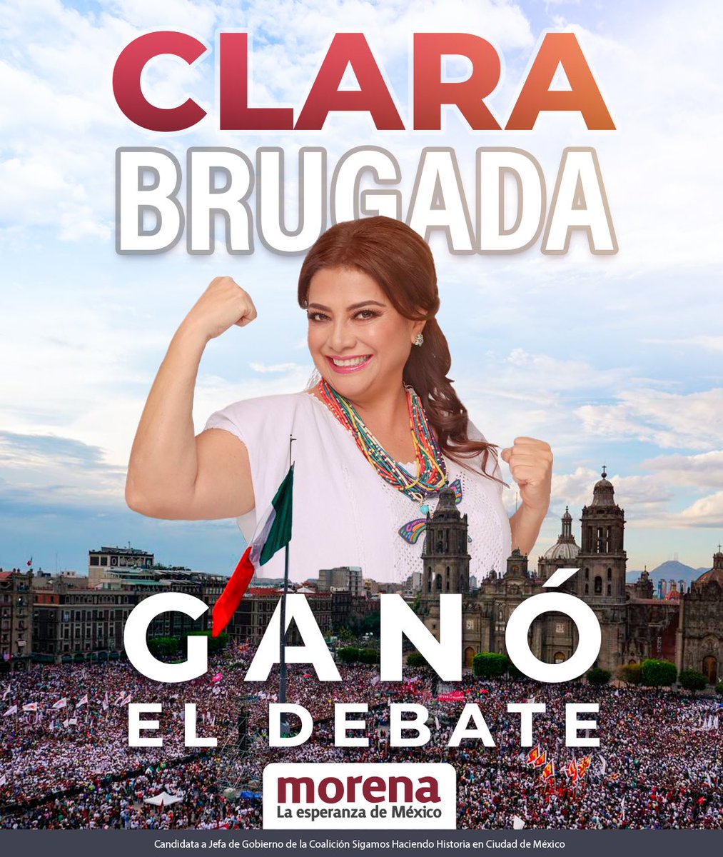 ¡Imbatible! Nuestra candidata @ClaraBrugadaM ganó el debate y este 2 de junio arrasará en las urnas. Tendremos utopías en todas las alcaldías. #GanamosConClara.