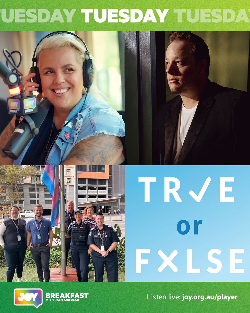 Rach is back on @joy949 for a totally trick true or false Tuesday morning, as @VictoriaPolice LGBTIQ portfolio manager Jeremy pops by & Greg Gould shares the power of telling your truth with his newest song 'Who gave you permission?'. All this & more from 7-9am #JOY30