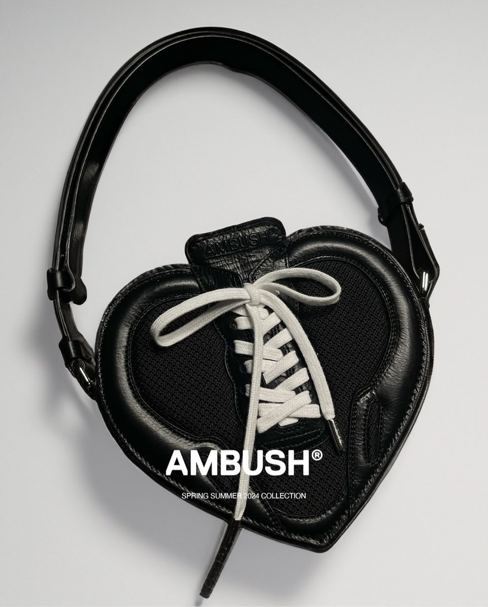 Our signature #AMBUSH #HEART SHOULDER #BAG, now with #football-inspired laces for a unique #sporty take. Now available at our WEBSHOP and WORKSHOP. ambushdesign.com