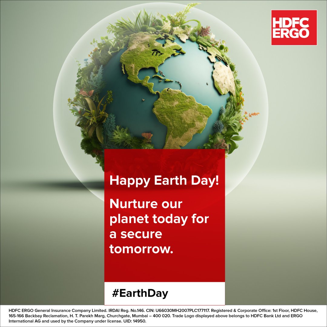 Let's take a moment to appreciate the planet we call Home. Remember, every little action counts for a secure and sustainable tomorrow. Happy Earth Day! #HDFCERGO #HappyEarthDay