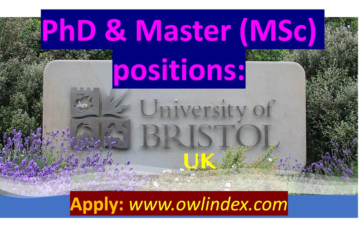+100 PhD & Master (MSc) positions at University of Bristol (UK):
owlindex.com/oi/srdE390g

#owlindex #PhD #PhDposition #phdresearch #phdjobs #Research #researchers #University #uk #ukjobs #positions #Master #msc #positions #mastersdegree  #Bristol #Bristoljobs @owlindex