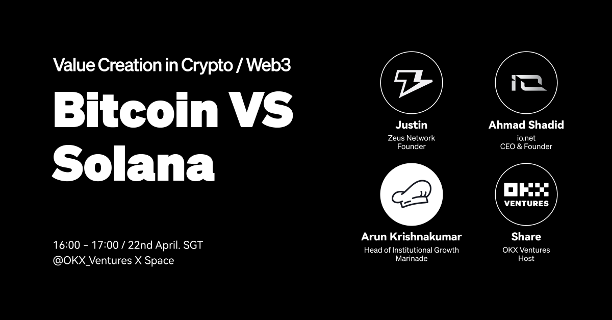 gm! Joining builders from #Bitcoin & #Solana, HOW they contribute to this hype, discuss 1⃣️Why in #Bitcoin / #Solana 2⃣️What‘s the edge 3⃣️What to expect setting a reminder in 4 hours🔥 , to hear Justin from @ZeusNetworkHQ , Shadid from @ionet , Arun from