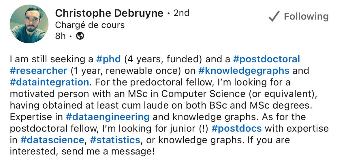 phd (4 years, funded) and a #postdoctoral #researcher position on #knowledgegraphs and #dataintegration.