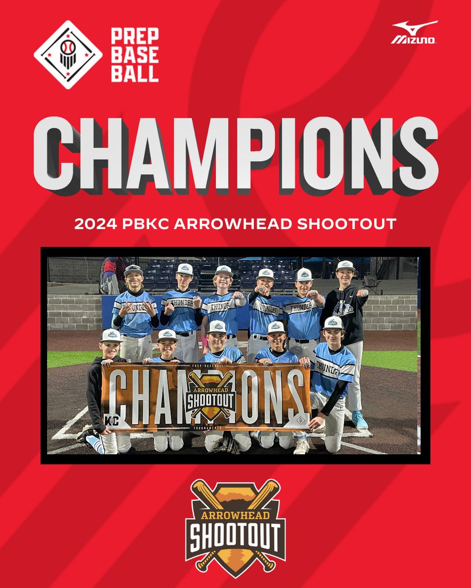 🏆CHAMPIONS🏆 Congratulations to the 2024 PBKC Arrowhead Shootout 13U D2 Champions, Leawood Thunder!!! #PrepBaseballKC #BeSeen