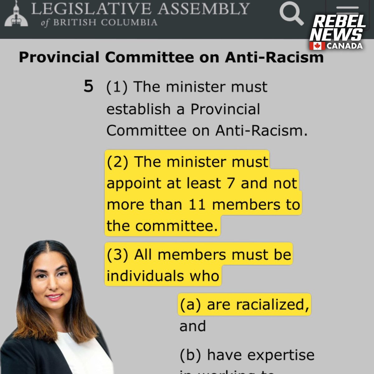 RACIST: Bill 23, introduced by BC NDP MLA Niki Sharma, aims to compel taxpaying British Columbians to fund a 'no whites allowed' Provincial Committee on Anti-Racism. Then the racially discriminating committee will make an 'action plan' that public bodies must follow or face