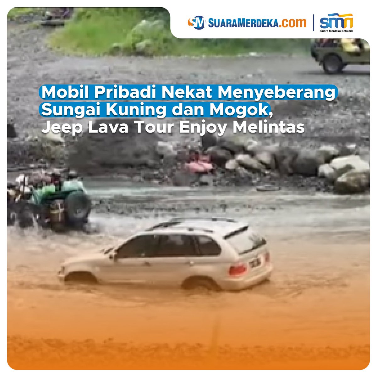 suaramerdeka's tweet photo. Viral, sebuah mobil pribadi nekat menyeberang Sungai Kuning, Yogyakarta, Minggu, 21 April 2024.
https://t.co/RSlo4LKH19
#suaramerdeka #suaramerdekacom #promedia #mobilpribadi #lavatour #lavatourmerapi #merapi #mogok #mobil #menyeberang #kalikuning #kalikuningmerapi https://t.co/kR28ASUsNs