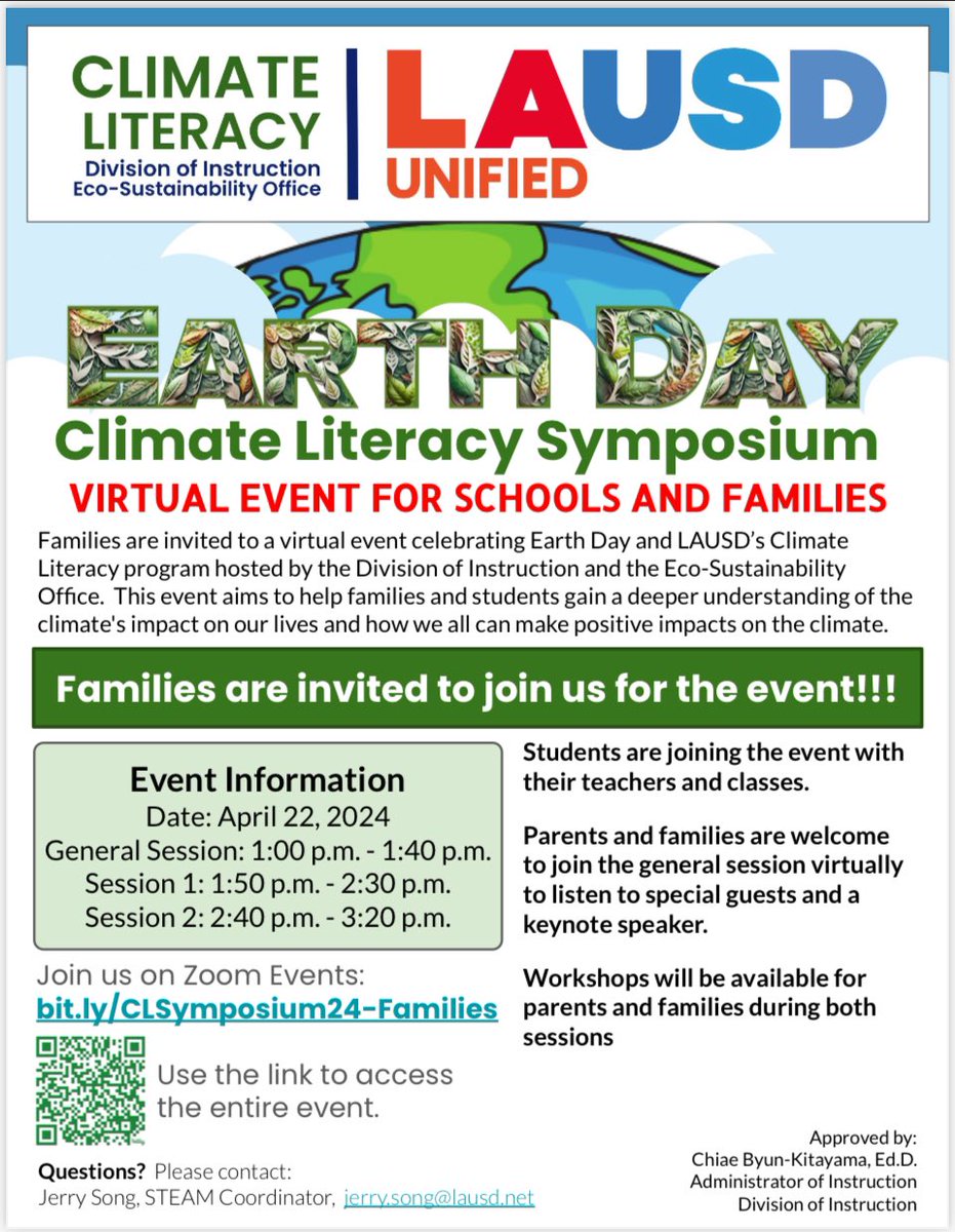 So honored and excited to be selected as a presenter for @LASchools @LAUSD_Achieve 
First Earth Day Climate Literacy Symposium ! A virtual event for schools and families. Happy Earth Day 🌎🌱
@vhsWLGS @VHSGondos @LASchoolsWest 
#LAUSDCLIMATECHAMPS
#LAUSDCLIMATELITERACYSYMPOSIUM