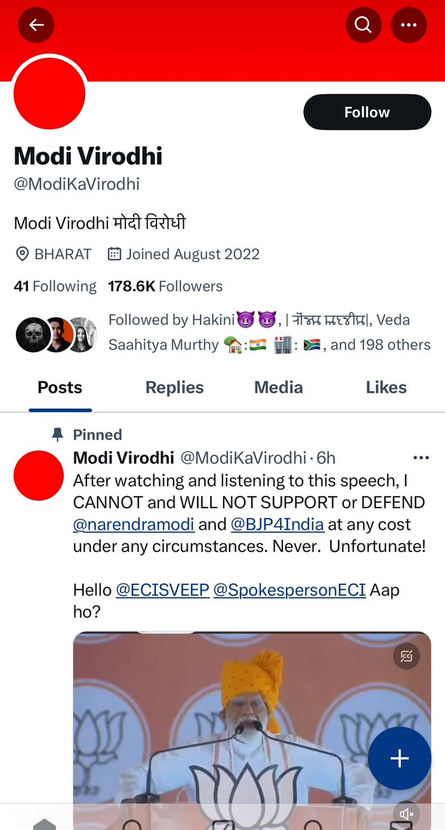 I see there are 198 mutuals to this hate monger … he hates Modiji why are we following him ..