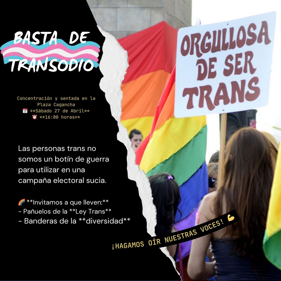 akaLunaro's tweet photo. Convocamos este Sábado 27/4, 16 hs, en Plaza Cagancha.
🔹Concentración y sentada🔹
.
🏳️⚧️CONTRA EL TRANSODIO‼️
🏳️⚧️CONTRA UTILIZAR A LAS PERSONAS TRANS EN CAMPAÑA‼️
✊🏼
No somos botín de guerra para utilizar en una campaña electoral sucia.
.
Llevar pañuelos de la Ley Trans y banderas https://t.co/h0RgvJHyiI