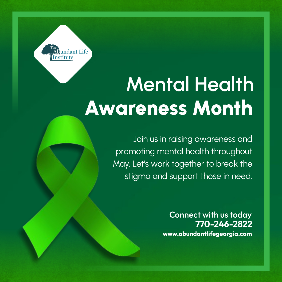 May is Mental Health Awareness Month. Let's come together to raise awareness, support each other, and break the stigma surrounding mental illness. 

#AthensGA #MentalHealthCare #MentalHealthAwarenessMonth #RaisingAwareness #JoinUs