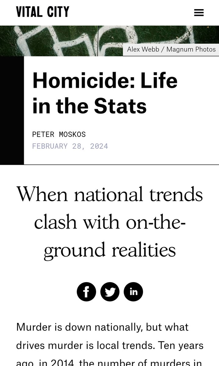 A decade ago Kansas City has 78 murders. 2019: 151 murders 2023: 182 murders That's an all time record high. ( surpassing the previous all time high set in 2020) The concept of a 'national trend' is flawed. Crime is local. My article in @VitalCityNYC vitalcitynyc.org/articles/homic…