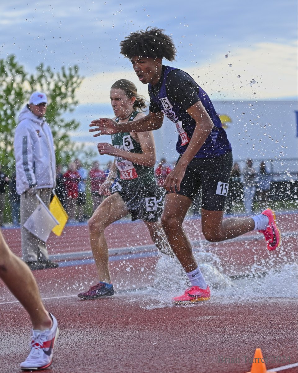 This was impressive watch on track. <a href="/Piper_Track/">Piper Track & Field</a>'s DJ Thomas took the baton in 5th place, passed 2 on his first lap and passed the other 2 on his 2nd lap. Had a 10m lead into the last turn but just edged at the line.

After medaling in 2000m steeplechase the night before.