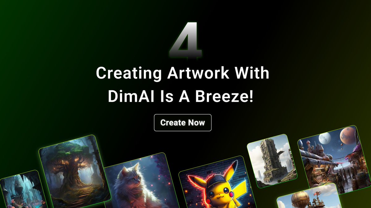 Creating artwork with DimAI is a breeze! Follow these simple steps: 1. Visit dimai.ai/create-image. 2. Connect your wallet. 3. Enter your prompt for our AI model. 4. Confirm the transaction and within a minute, your artwork will be ready. Choose your best creation and mint it…