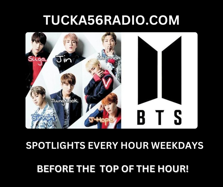 Weekdays #BTSSpotlight Every Hour
#TUCKA56RADIO 
Serving Central New England & The World!
#ListenLive 24/7
listenonlineradio.com/usa/tucka56rad…
TUCKA56RADIO.COM 
Your No. 1 #HitmusicStation #BTSSpotlight