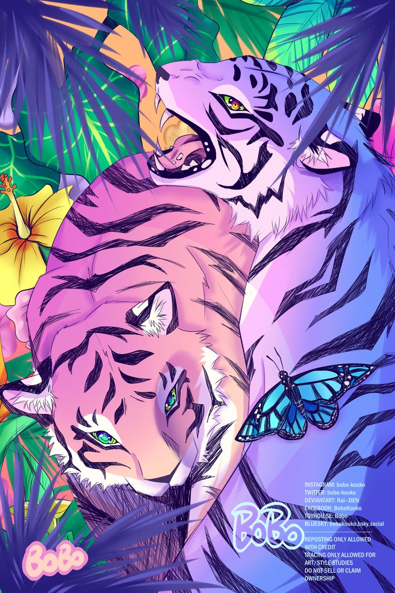 I wanted to draw some tigers ;; I got a tiger themed popsocket for my new phone so I thought making a tiger piece would be cool.  Maybe I can make it into a phone case for myself?  Idk.
#art #tiger #tigerart #colorfulart #animeart #animals #animalart #artmoots #artistsupport