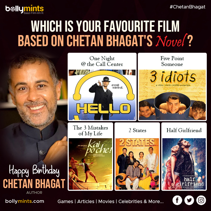 Wishing A Very Happy Birthday To Author & Columnist #ChetanBhagat Ji !
#HBDChetanBhagat #HappyBirthdayChetanBhagat
Which Is Your #Favourite #Film Based On Chetan Bhagat's #Novel ?