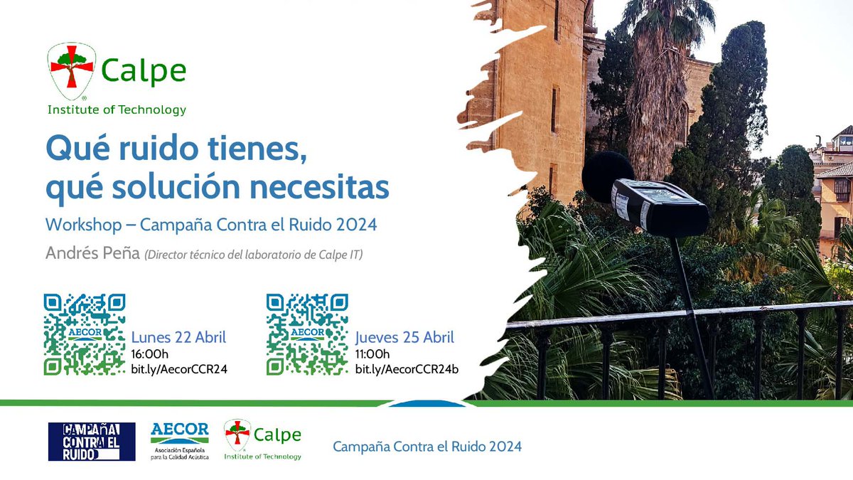 El registro está abierto para las dos sesiones del workshop que AECOR organiza dentro de la campaña, 'Qué ruido tienes, qué solución necesitas':

- Esta tarde, Lunes 22, 16h:
bit.ly/AecorCCR24

- Jueves 25, 11h:
bit.ly/AecorCCR24b

#ContaminaciónAcústicaVulneraDDFF