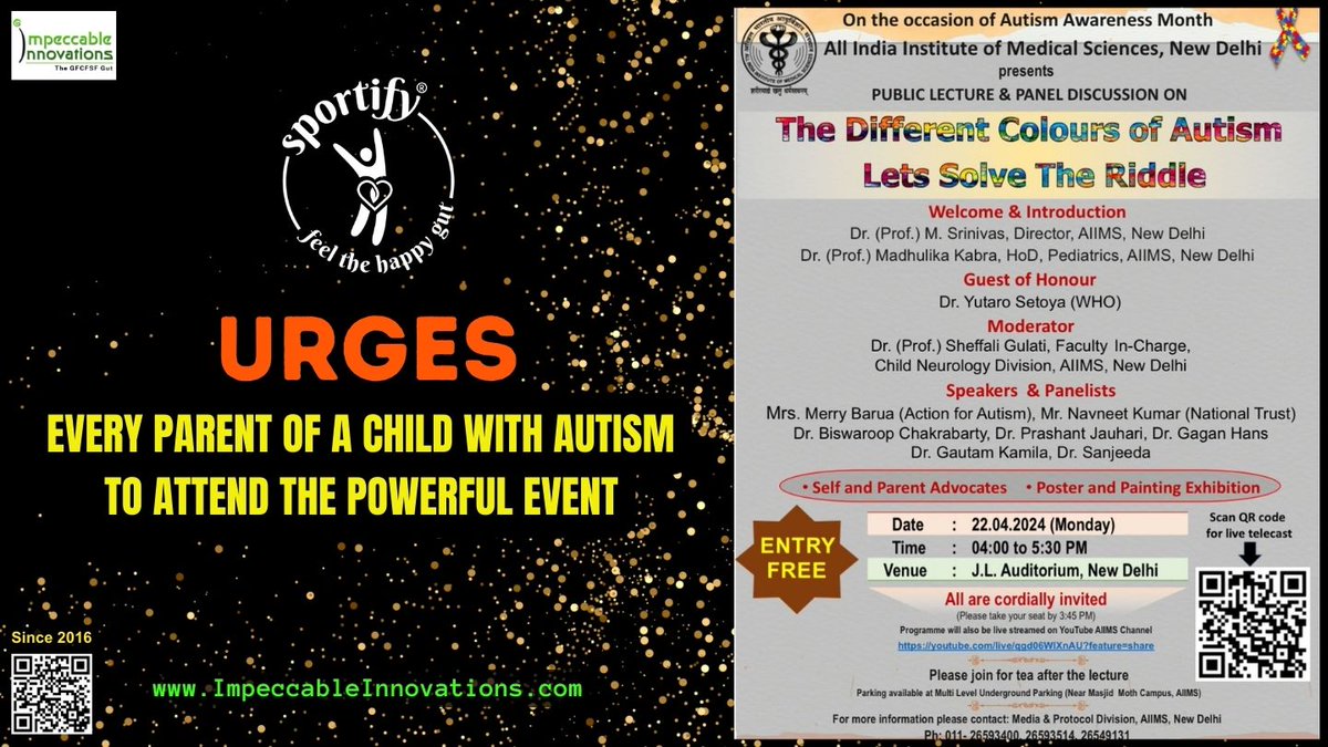SportifyG's tweet photo. We will be there today. Will you come?
https://t.co/pGsZAjLcsN 

#Autism #ASD #PublicLecture #Collaboration #CommunityWelfare #CommunityDevelopment #PARENT #AIIMS #Delhi #autismspectrumdisorder #AutismAwareness #autismspectrum #GFCF #gfcfsf #dietmatters #nutrition #leakygut https://t.co/7cisesBVgm