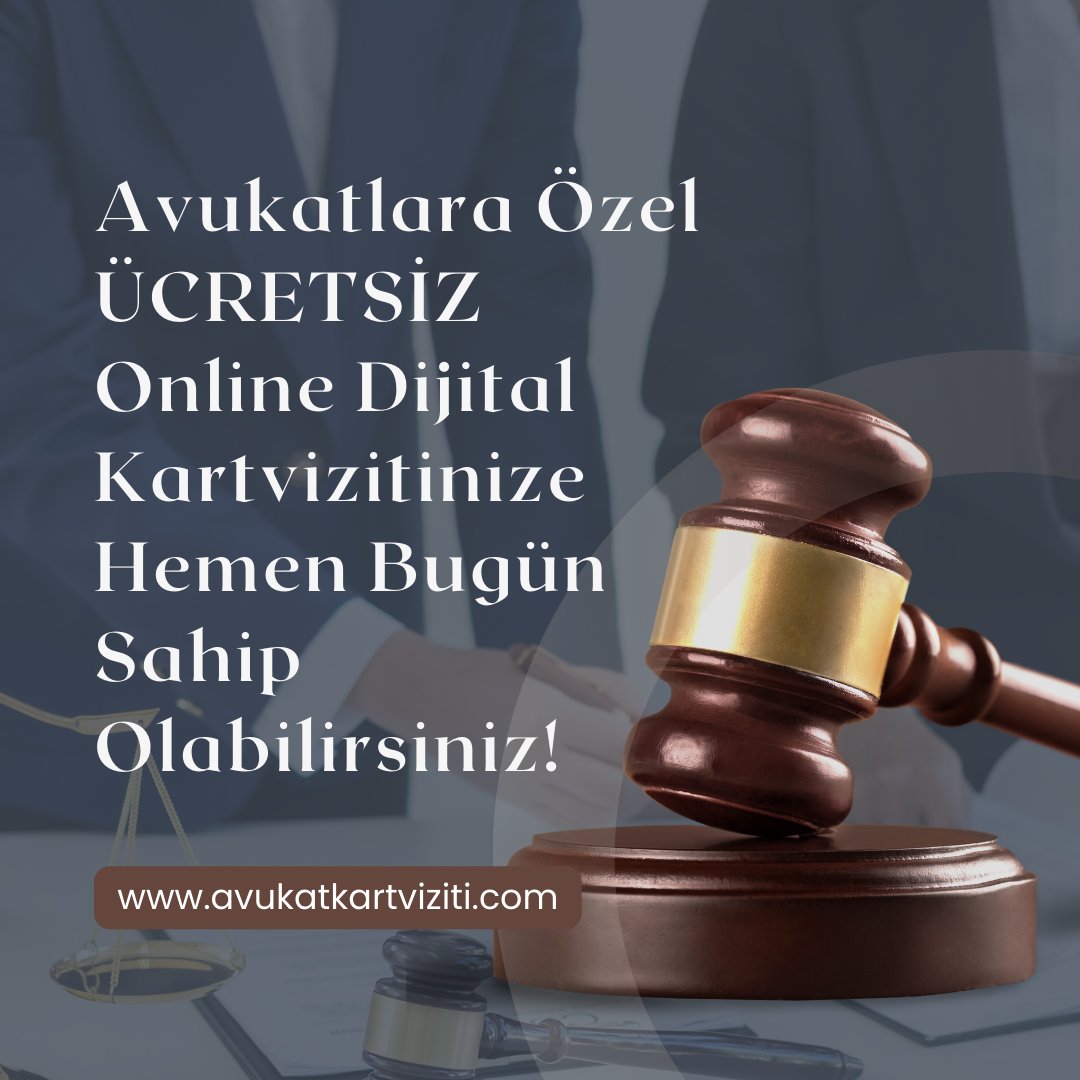 Avukatlar için özel olarak geliştirdiğimiz ÜCRETSİZ Online Dijital Kartvizitlere hemen bugün sahip olun!

✔️avukatkartviziti.com 'a üye olun
✔️Kartvizitinizi sipariş verin
✔️Siparişiniz onaylanınca hemen kullanmaya başlayın.

#avukat #law #hukuk #free #kartvizit #dijital #kart