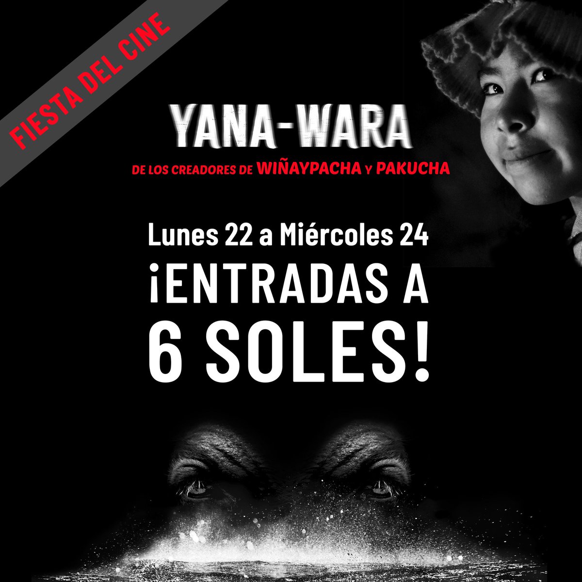 #YanaWara a 6 soles! Por el Día del Cine, este lunes 22, martes 23 y miércoles 24, todas las funciones de 'Yana-Wara' están a precio de oferta, solo 6 soles. En @cineplanet @Cinemark_Peru y MovieTime. 💪🏽🇵🇪🎥🐂 #cineandino #Cineperuano #cinepuneño #aymara