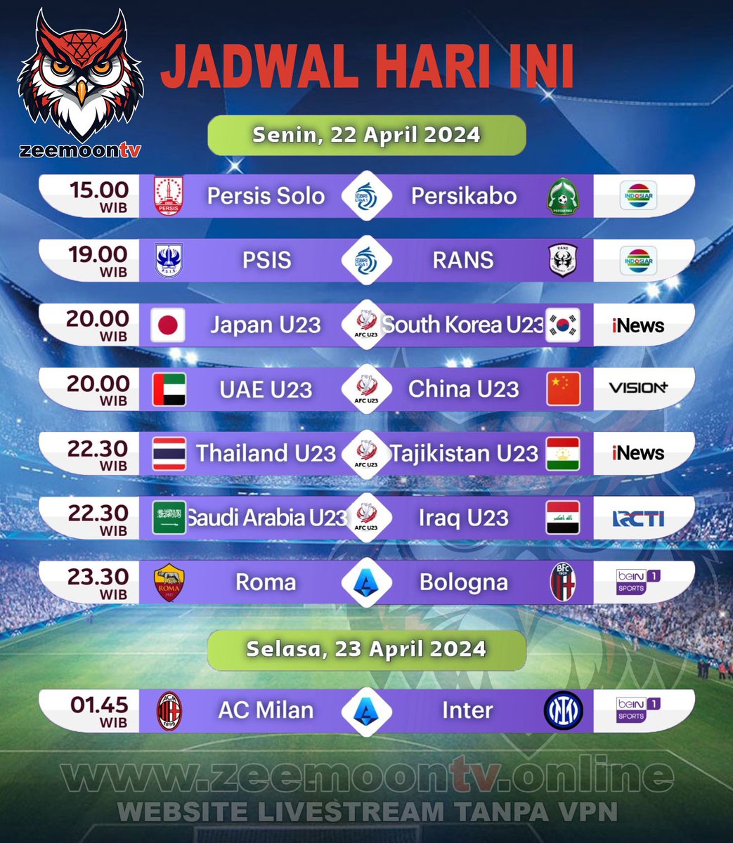 🚨 JADWAL BOLA HARI INI 🚨

Link🔴Live🔴Streaming
bit.ly/3RAryM5

Retweet 📷 + Like 📷 To Support US
#TimnasDay #AsianCup2023