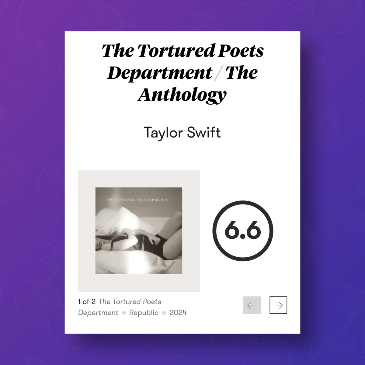 Pitchfork gives ‘The Tortured Poets Department’ by Taylor Swift a score of 6.6/10.