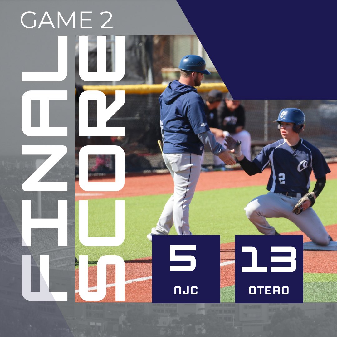 Game 2 🥶

Team had 14 hits, only 5 SO, and 13 RBIs

NJC 5 | Otero 12

Highlights 
Johnny Pintor | 3 for 5, 4 RBIs, 1 2B
Eddie Montoya | 3 for 5, 2 RBIs, 1 3B
Owen Powers | 3 for 4, 1 RBI, 1 2B
Jaiden Villarreal | WP, 4.1 IP,  0 ER, 3 Ks