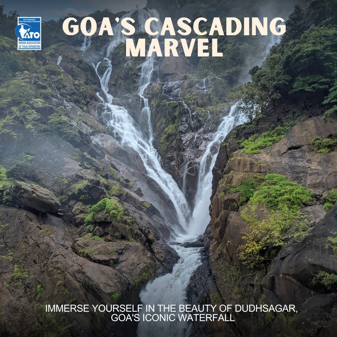 Prepare to be enchanted by the breathtaking beauty of Dudhsagar Waterfalls in Goa! 🌊✨ Feel the sheer power of nature as milky-white waters cascade down the lush green cliffs. #DudhsagarFalls #Goa #NatureBeauty #TravelGoals #IncredibleIndia #tourismgoi #GoaTourism