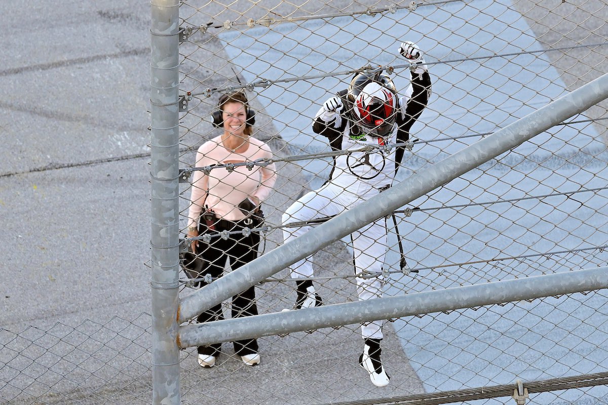 Why does there always have to be a FOX broadcast person ruining every cool celebration shot? Can’t they pretend like there’s seven laps left in a Stage and just disappear for a minute? 📸Nigel Kinrade, LAT Images, Courtesy of Toyota Racing