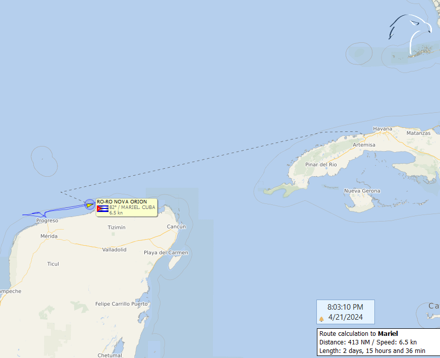 Buques entrando a #Mariel, la zona de tráfico libre del @PartidoPCC #Cuba LADY KEISH 9206683 desde #Panamá TUCANA 9355472 desde #Wilmington #EEUU SONDERBORG 9454242 desde #FortLauderdale X-PRESS NETRAVATI 9348194 desde #Jamaica NOVA ORION 9199531 desde #México #cubarcos #22Abr