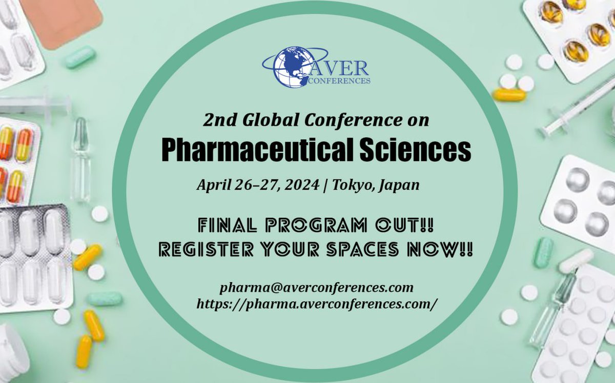 Pharma Final Program Updated!! 
Hurry Up!! 
Reserve your slots today!! 
For more details, email us at: pharma@averconferences.com    
Please visit: pharma.averconferences.com/program.php……… #pharmaconferences2024 #pharma2024 #japanevents #clinicalpharmacy #medicinalchemist