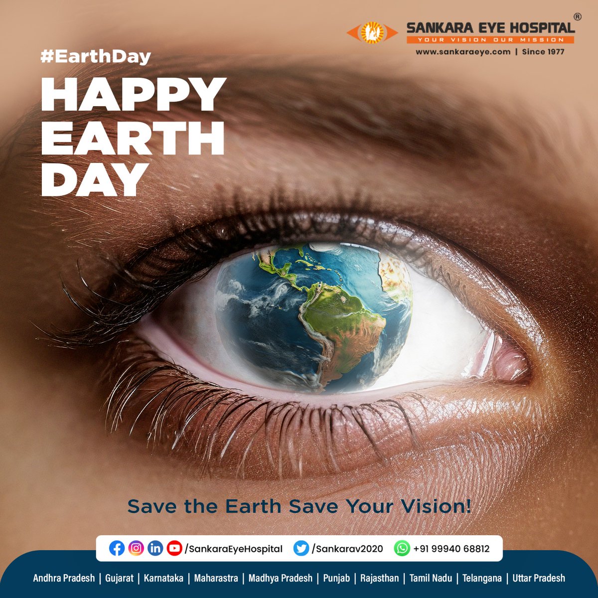 Happy Earth Day! Let's join hands to protect our planet and cherish the beauty around us. Remember, saving the Earth also means safeguarding our precious vision.  

#ProtectYourVision #SaveTheEarth #SaveYourVision #EyeHospital #HealthyEyes #SankaraEyeHospital #HappyEarthDay