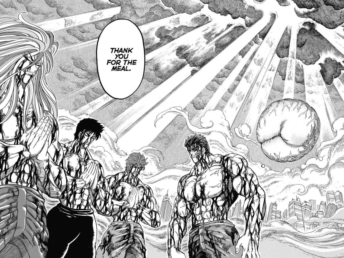Toriko The manliness of the Four Beast Arc. The only arc I can think of when Pacman saved the day.