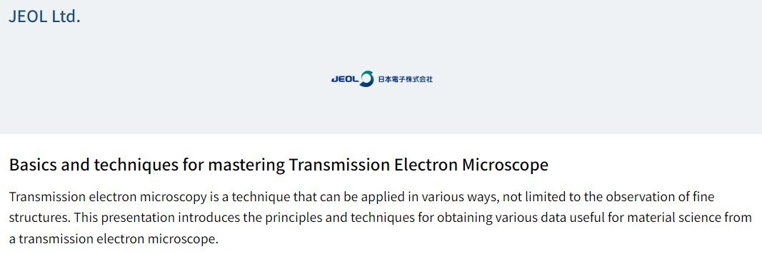 #JASIS2023 New Technology Presentation
✨JEOL Ltd.
'Basics and techniques for mastering #Transmission Electron Microscope'
#microscopy #MaterialScience #ElectronMicroscope

🔶Sep. 4 (Wed) - 6 (Fri), 2024 @ Makuhari Messe
#JASIS2024 program will be available in July!