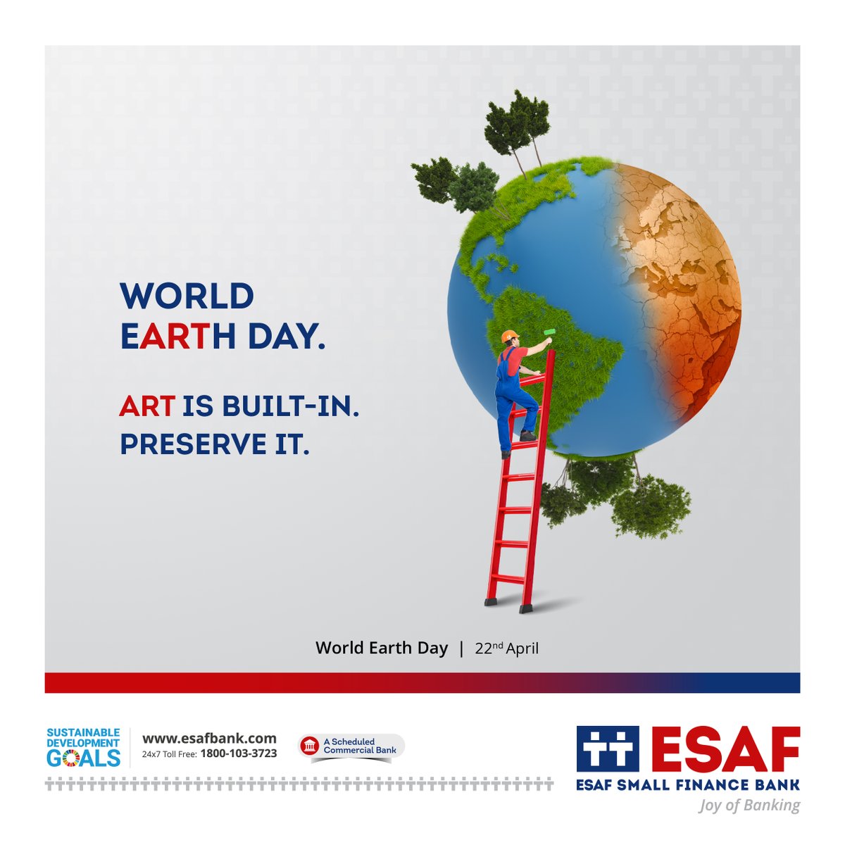 Art is inherent to our planet.
Let’s preserve it for generations to come. Happy Earth Day.

#HappyEarthDay #PreserveOurPlanet #SustainableFuture #ArtInNature #ESAFBank #JoyOfBanking #thepowertodreambigger