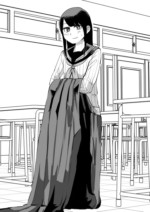 #軽い気持ちで描いたら思った以上に反響があった絵 
いいねの数だけ縮むスカートのやつ 