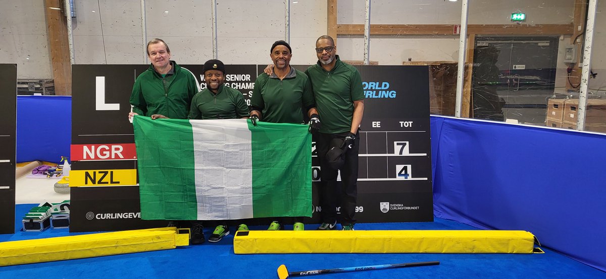 Team Nigeria Seniors won their game against New Zealand 7 to 4 ends <a href="/BBCAfrica/">BBC News Africa</a> <a href="/worldcurling/">World Curling</a>