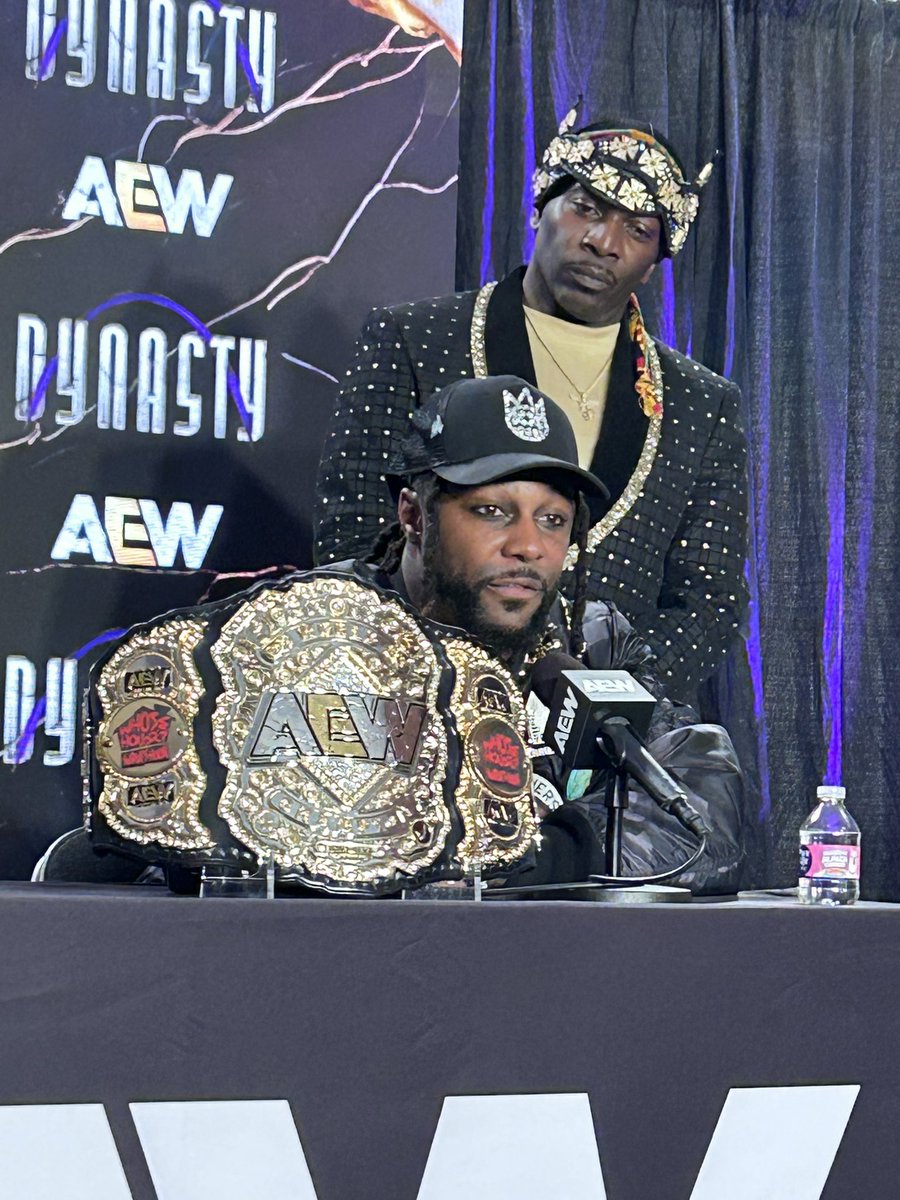 Swerve Strickland is the first to chat with the media! #AEWDynasty