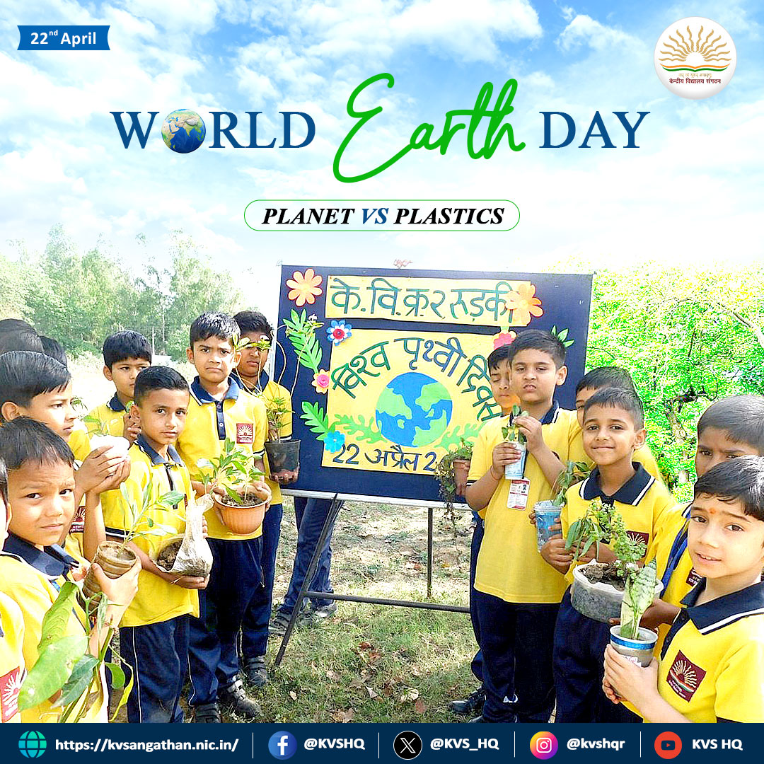 KVS_HQ's tweet photo. On this #WorldEarthDay, let's tackle the "Planet vs. Plastics" challenge head-on! Reduce your plastic use and help preserve the beauty of Mother Earth. Every small change contributes to a big difference!🌍

#PlanetVsPlastic #KVS #KVians #EarthDay2024 #WorldEarthDay2024 https://t.co/cAhLCBut0K