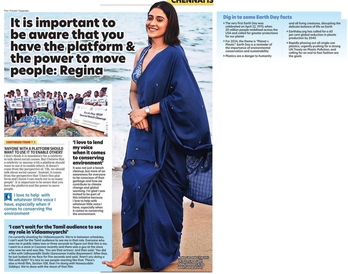 #ReginaCassandra about how strongly she feels about preserving our ecosystem, and also about her upcoming projects, including the highly anticipated #VidaaMuyarchi, with #AjithKumar

@ReginaCassandra  #WorldEarthDay