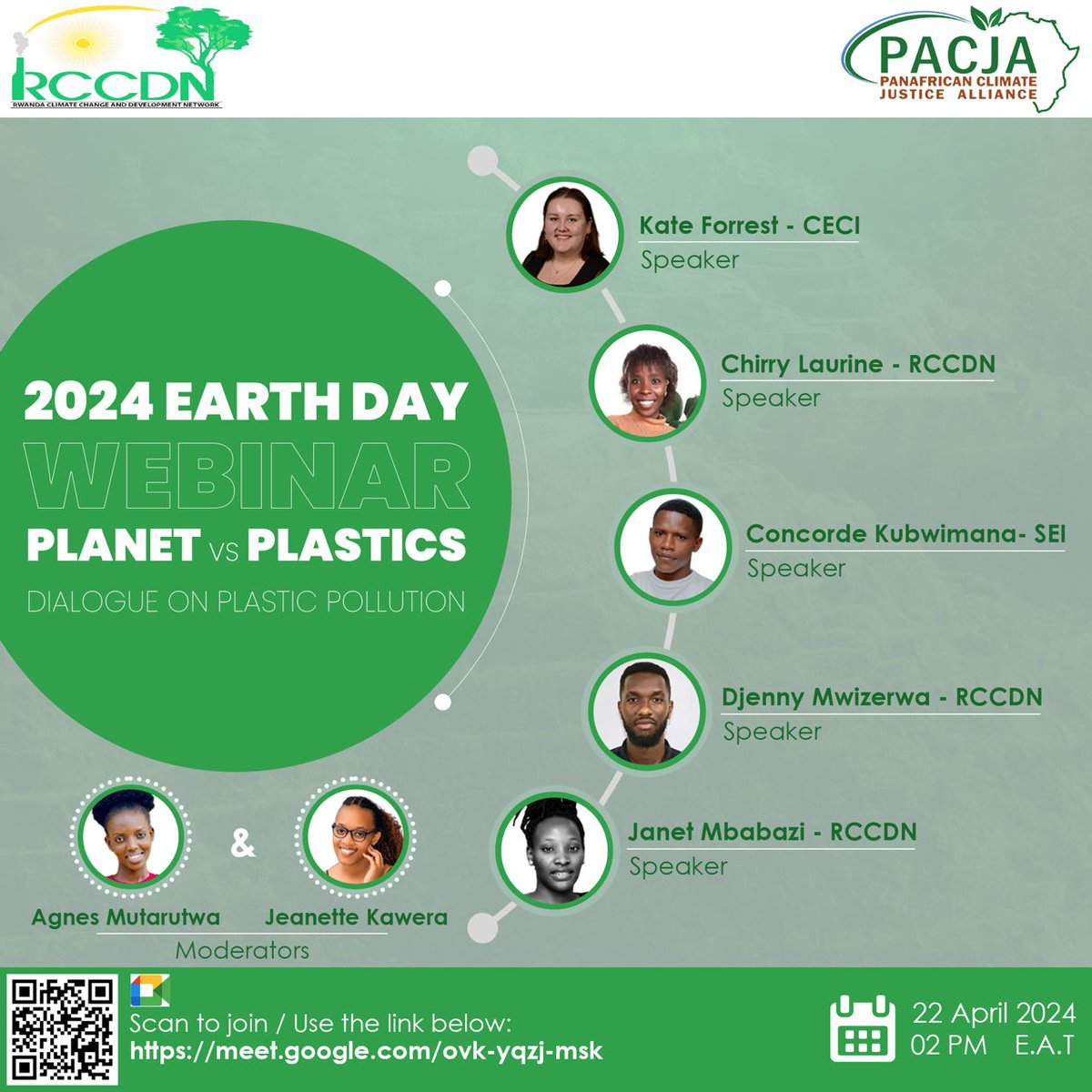 In celebration of the Earth Day 2024 themed 'Planet vs Plastics' join RCCDN today in this webinar where the youth will head a dialogue on plastic pollution. To join the meeting on Google Meet, click this link: meet.google.com/ovk-yqzj-msk Or open Meet & enter this code: ovk-yqzj-msk