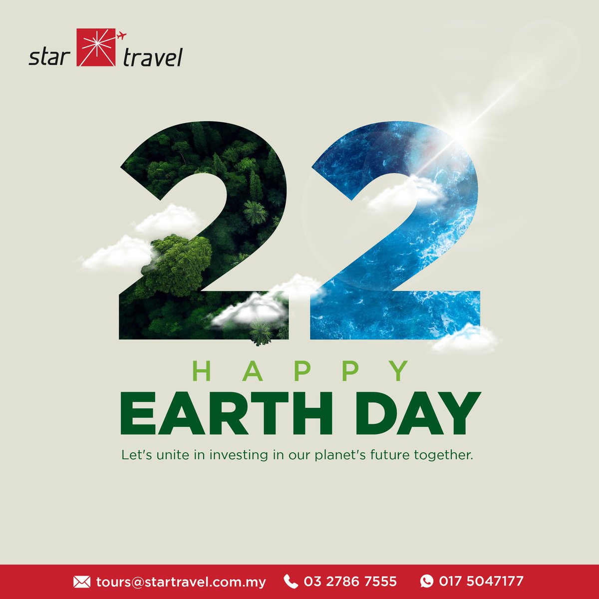 Embark with us on a voyage towards a greener, more sustainable future. Together, let's commit to nurturing our planet's health and vitality. Happy Earth Day from Star Travel!🌍

#InvestInEarth #Sustainability #GreenFuture #startravelkl