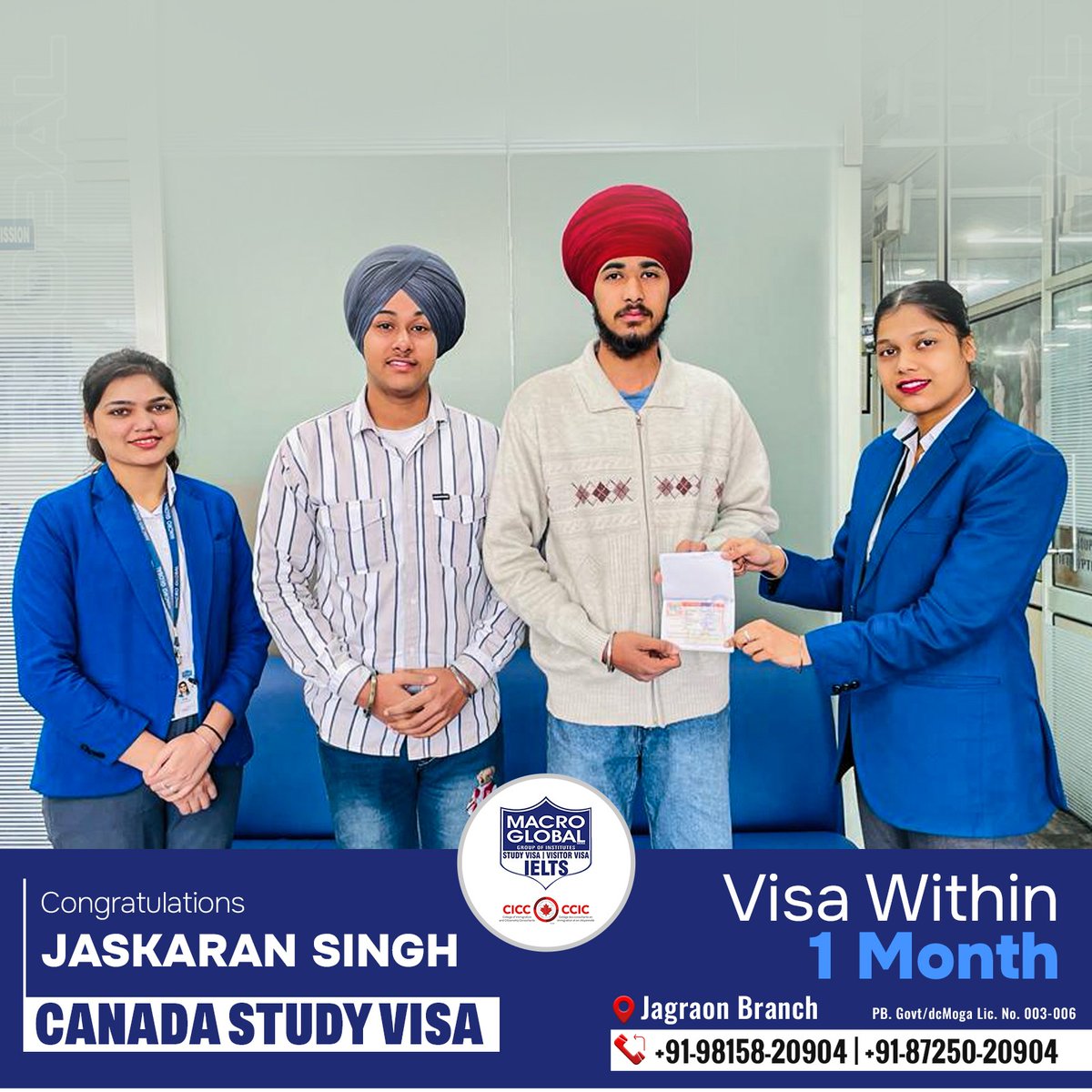 Huge congratulations to Jaskaran Singh on securing his Canada Study Visa in just a month! 
#MacroGlobal #GurmilapSinghDalla #Canada #Canadastudyvisa #canadaopenworkpermit #spousevisa #Visitorvisa #Visa #IELTS #IELTSTraining #EnrollNow #Immigration