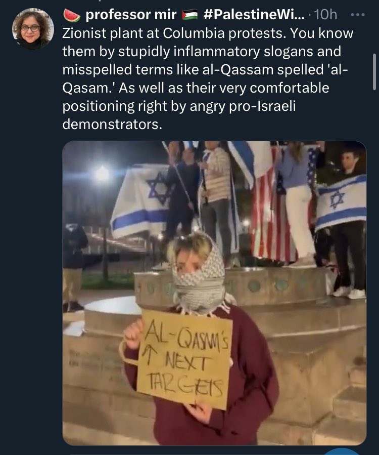 If you have to infiltrate a pro-palestine protest in order to create fake instances of antisemitism then you are not the victim and you are admitting that antisemitism is not actually present at these demonstrations